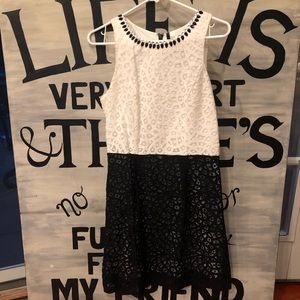 White/black jeweled neck dress